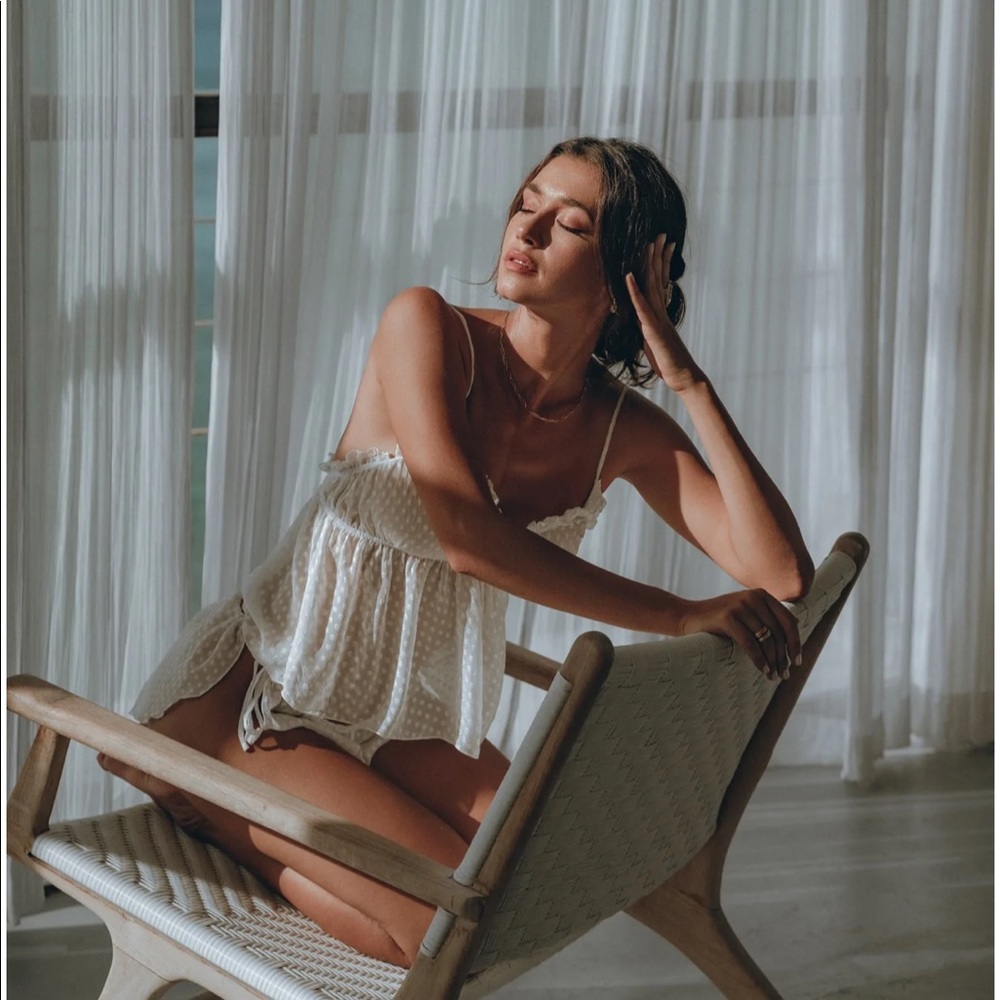 Beautiful, 100% Silk Pajama Set in White with Swiss Dots